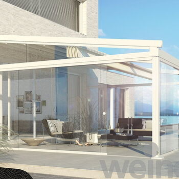 Pergola-Markise von weinor - Cabrio-Faltsystem - Schutz vor starkem Regen ab 8° Neigung